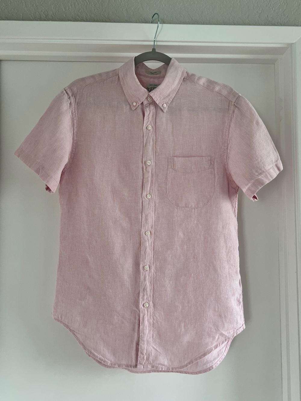 J.Crew Men's Short-Sleeve Irish Linen Button-Down Shirt - Light Pink